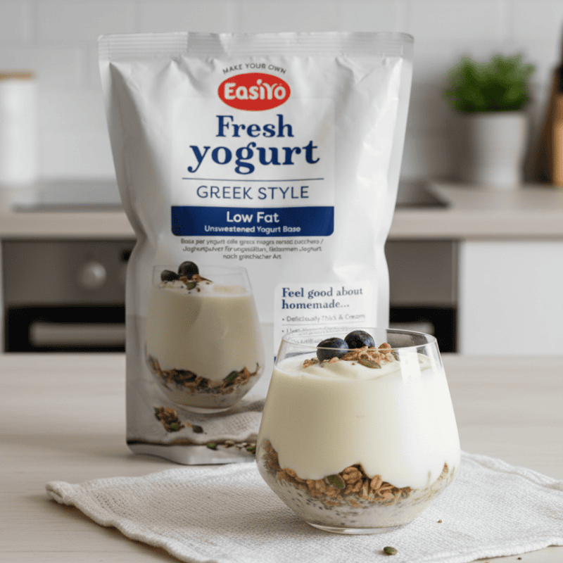 Joghurt.de, griechischer Joghurt im Glas mit Beeren und Granola, perfekt für gesunden Genuss.