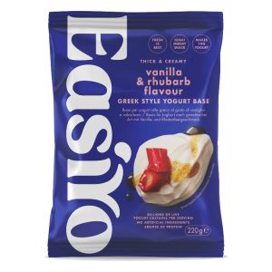 EasiYo Joghurt nach griechischer Art mit Vanille- und Rhabarbergeschmack