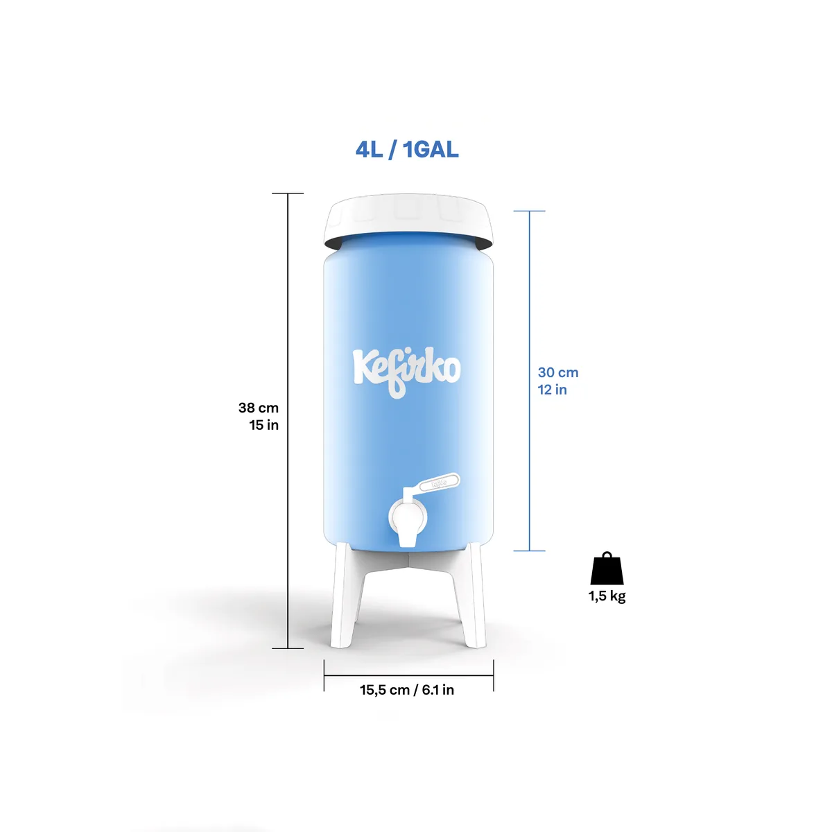 Maße des KefirKo Kombucha Fermenters 4 l