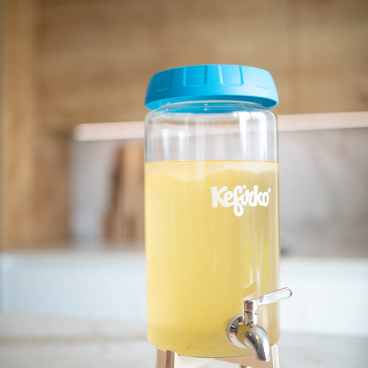 KefirKo Kombucha Fermenter mit selbstgemachtem Kombucha in der Küche