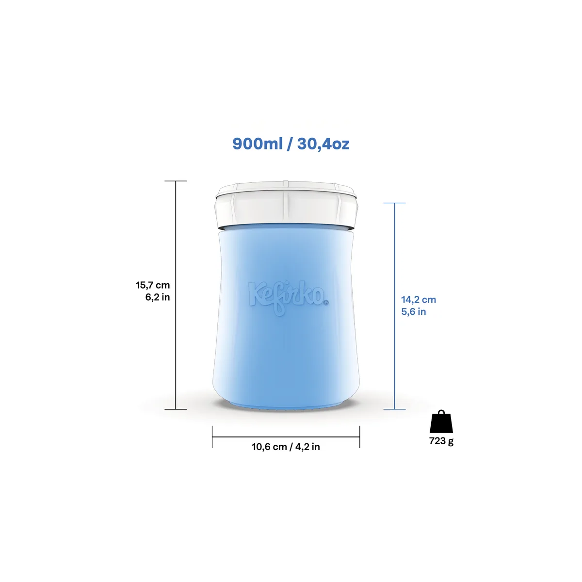 Maße des KefirKo Vega Fermenters 900 ml
