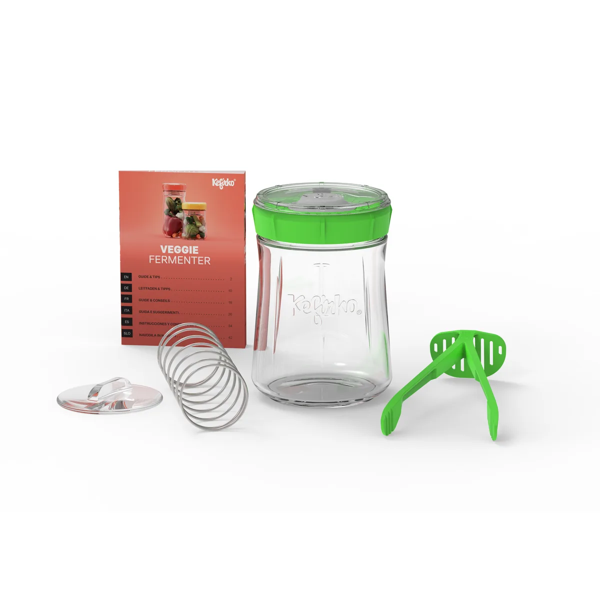 KefirKo Vega Fermenter mit grünem Deckel und Zubehör